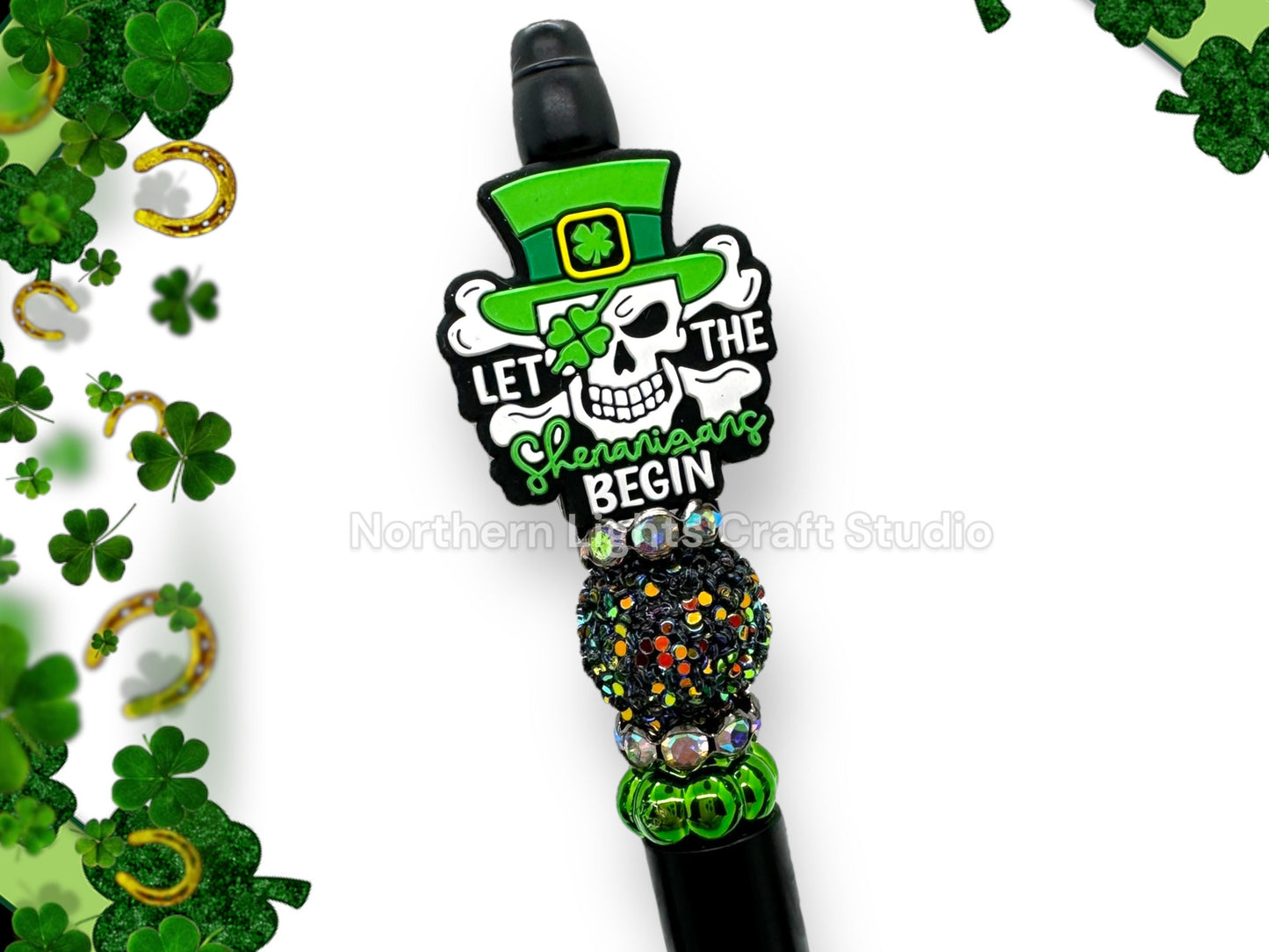 St. Patrick's Day Beaded Pens, Irish Theme Pens, St. Patty's Day Pens, Three Leaf Clover Pen, Irish Teacher Pen, Four Leaf Clover