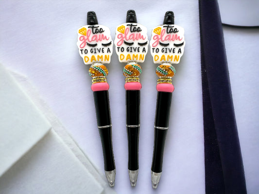 Too Glam to Give A Damn Bead Pen, Sarcastic Bead Pen