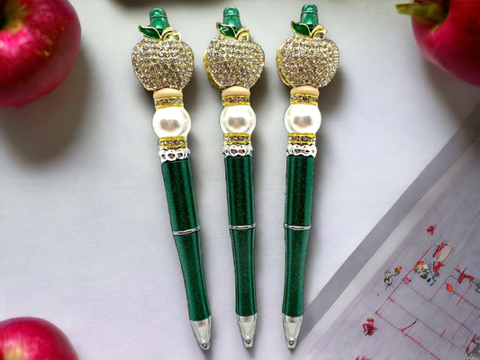 Rhinestone Apple Bead Pen, Bling Teacher Appreciation Gift, Glitzyy Apple Pen, Teacher Apple Pen, Teacher Christmas Gift, Cute Teacher Pen