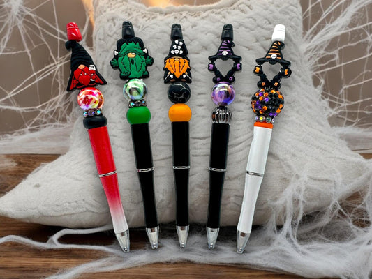 Halloween Themed Beaded Gnome Pens, Vampire Gnome Pen, Frankenstein Gnome Pen, Skull Gnome Pen