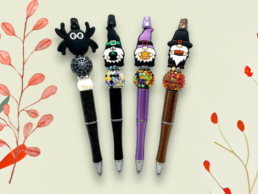 Halloween Bead Pen, Focal Pen, Spider Pen, Pilgrim Gnome, Pumpkin Gnome, Witch Gnome Pen