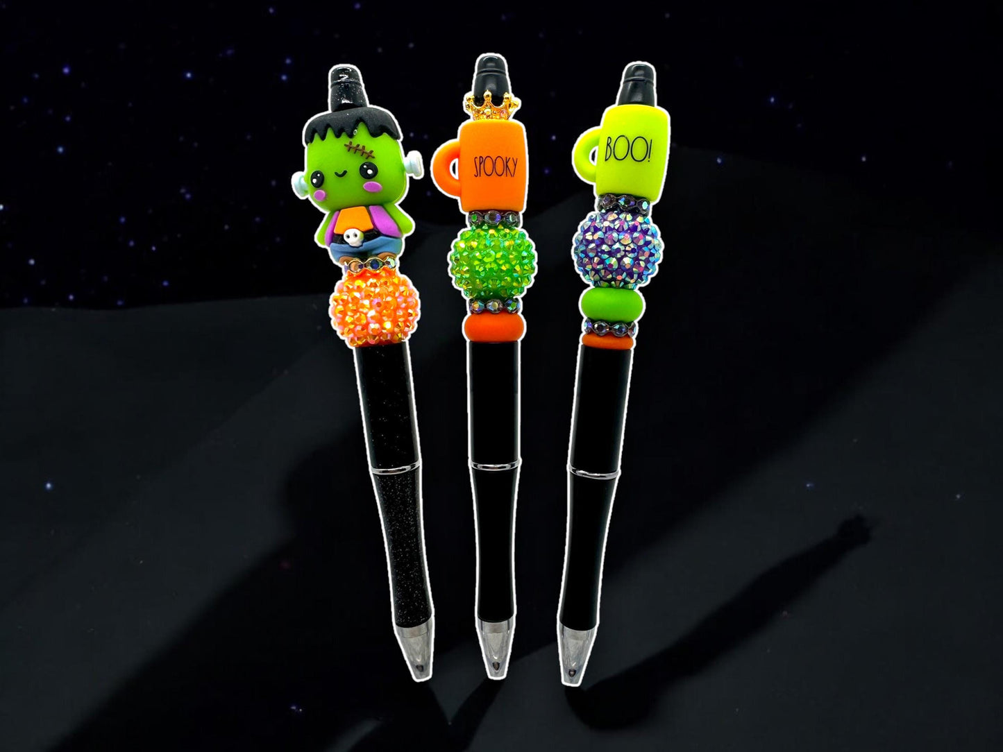 Limited Edition 3D Halloween Beaded Pens, Frankenstein Pen, Spooky Cup Pen, Boo! Pen, Cute Halloween Pen, Bling Halloween Pen