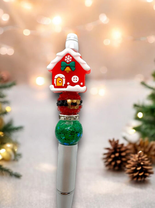3D Santa's Workshop Beaded Pen, 3D Christmas Focal Pen, Christmas Pen