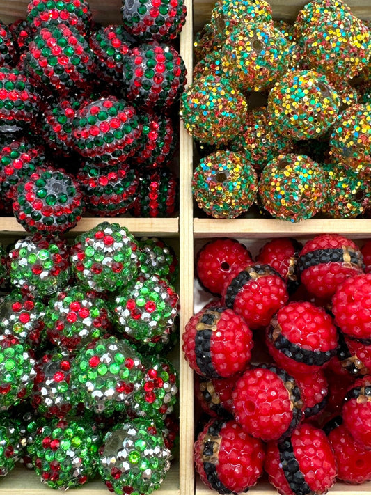 20 mm Christmas Acrylic Rhinestone Beads 10 Piece Packs