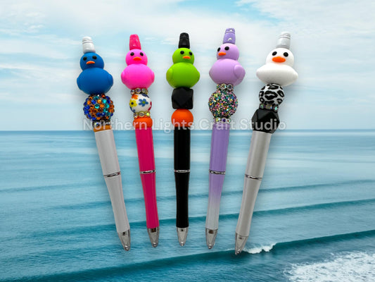 3D Beaded Rubber Duck Focal Pen, Rubber Duckie Pen, Rubber Duckie Collector, Jeep Duck, Stocking Stuffer Idea, Green Rubber Duck