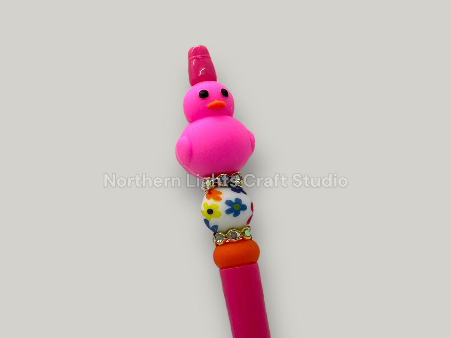 3D Beaded Rubber Duck Focal Pen, Rubber Duckie Pen, Rubber Duckie Collector, Jeep Duck, Stocking Stuffer Idea, Green Rubber Duck