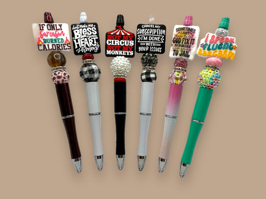 Sarcastic Pens, Bling Pens, Anxiety Pen, Custom Beaded Sarcastic Pens, Sarcastic Silicone Beads, Sassy Pens , Attitude Pens